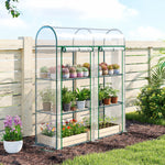 Serre de Jardin avec étagères 3 niveaux, Petite Serre en Bâche PVC et Châssis Acier, 2 Portes Roulantes, Transparent