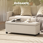 Banc de rangement bout de lit en velours côtelé avec couvercle, pour salon, chambre, entrée, 112 x 42 x 40 cm, beige