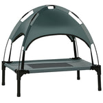 Lit chien sureleve avec parasol, lit de camp chien chat sur pieds tissu Oxford respirant, anti-UV cadre en métal sac de transport inclus couchage extérieur pour chat 161 x 46 x 61 cm gris noir