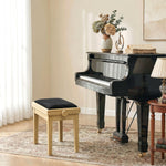 Banc de Piano, Tabouret Piano Réglable en Hauteur 45-56 cm, Banc de Clavier, Siège Rembourré en Velours, Bois Naturel
