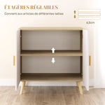 Buffet meuble de rangement avec poignées en bambou étagère ajustable base surélevée 76 x 41,2 x 74 cm blanc bois naturel