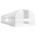 Serre tunnel de jardin 24m², serre de jardin tunnel avec cadre en acier galvanisé, portes et 2 grandes fenêtres, blanc