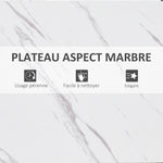 Table de Bar Table Haute de Cuisine Mange-debout - dim. 120L x 40l x 100H cm - châssis piètement Acier, Plateau Aspect marbre Blanc