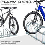 Portabicicletas para 5 bicicletas, soporte de almacenamiento para neumáticos de 65 mm, de suelo o pared, para bicicletas de montaña, bicicletas infantiles y BMX, 145 x 33 x 27 cm, acero plateado