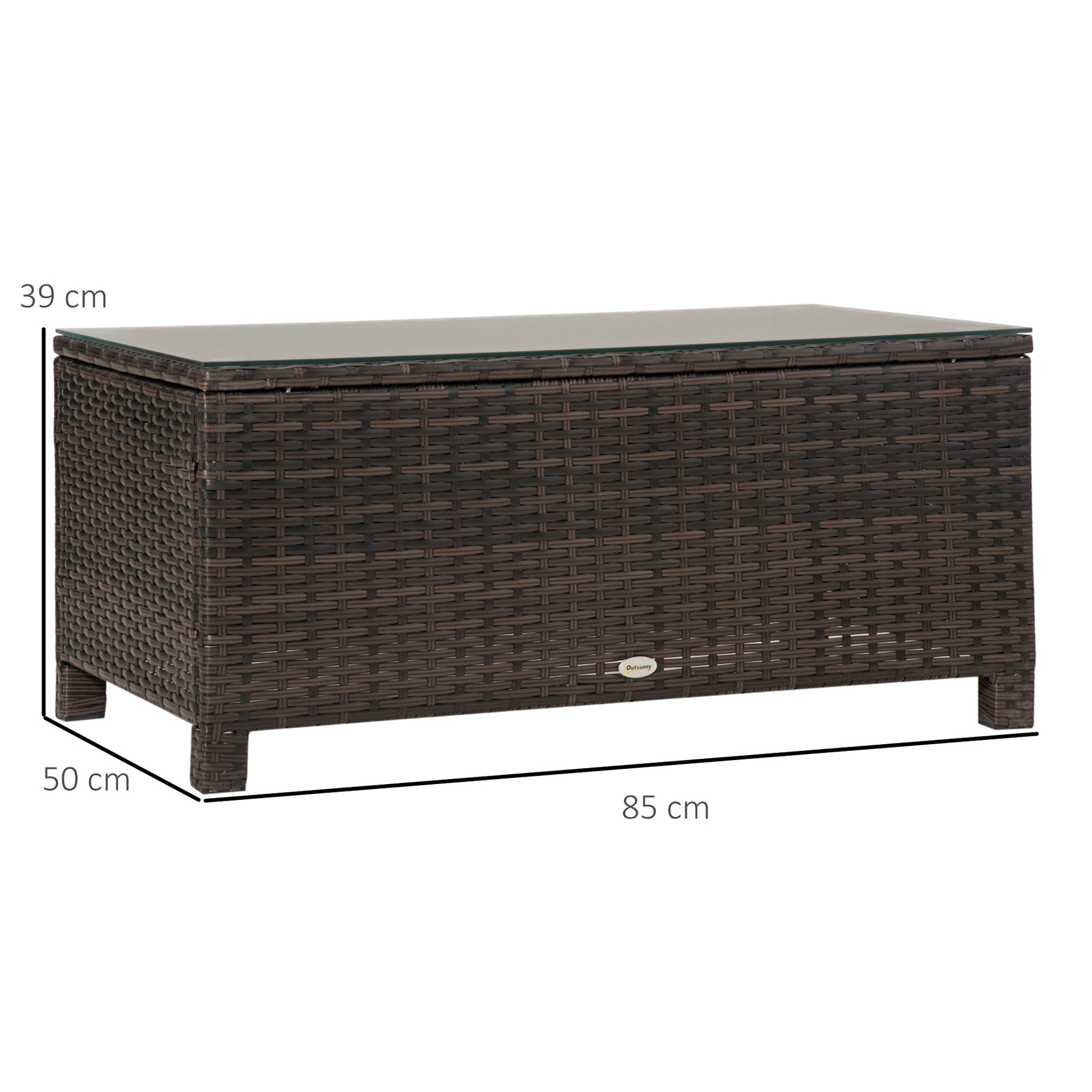 Table Basse de Jardin Plateau Verre trempé 5 mm rotin tressé 85 x 50 x 39cm Max. 50 kg Marron