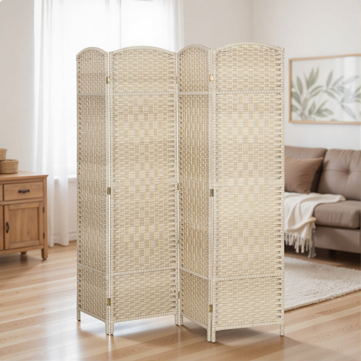 Biombo interior de madera de 4 paneles, separador de ambientes plegable para salón y dormitorio, 180 x 180 cm, roble