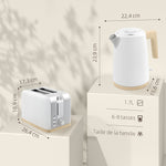 Ensemble bouilloire et grille-pain, 1,7L, 2200W, grille-pain 2 tranches avec 7 niveaux de brunissage, blanc