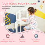 Coiffeuse Enfant avec Tabouret, Coiffeuse Bureau 2 en 1 Miroir triptyque et tiroir Coulissant Blanc Acrylique