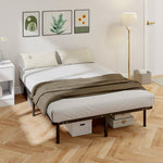 Bedframe 140 x 190 cm, tweepersoonsbed van massief hout met lattenbodem en voeteneinde, opbergruimte eronder, zwart