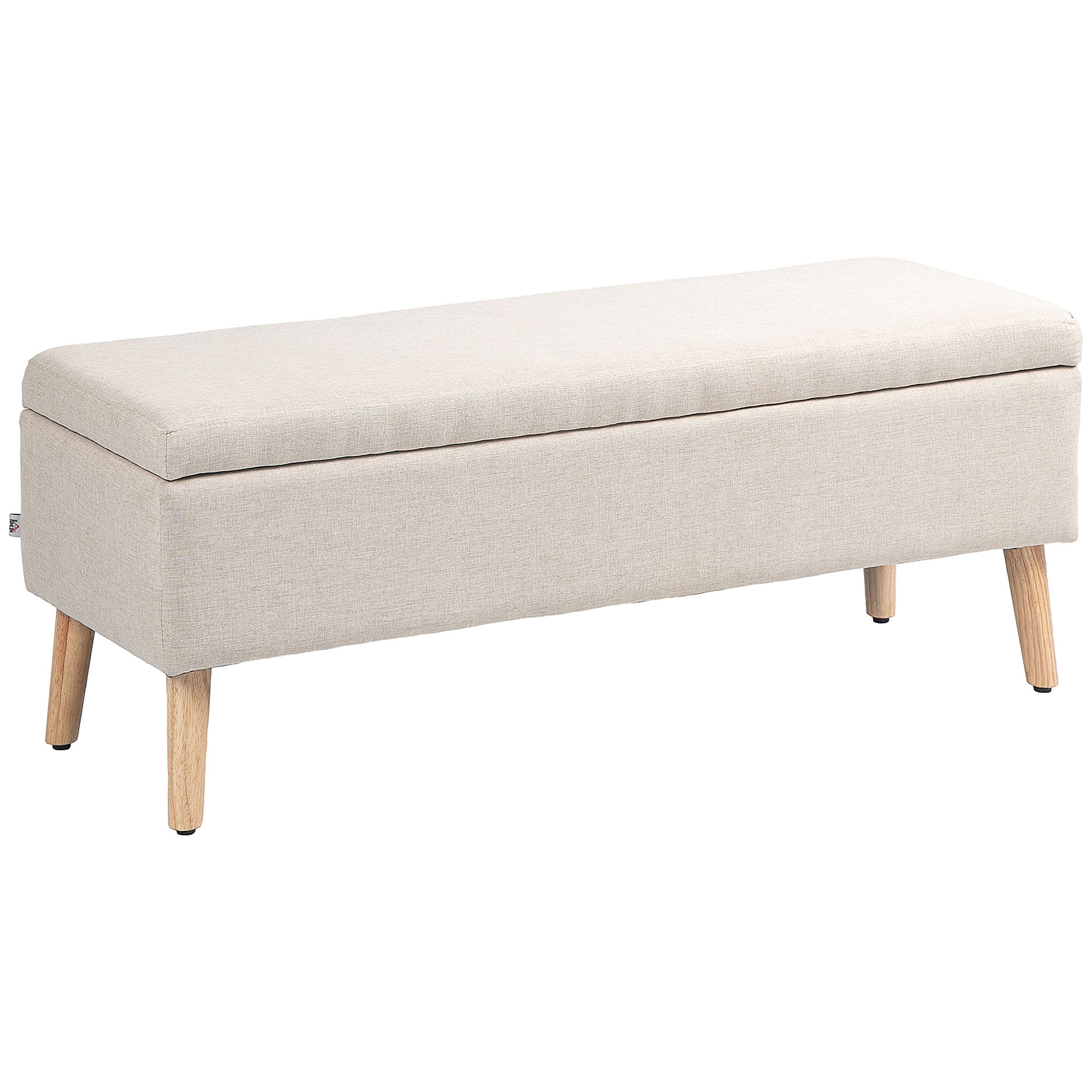 Gepolsterte Aufbewahrungsbank in Leinenoptik für Schlafzimmer, Flur, Wohnzimmer, belastbar bis 220 kg, 110 x 39 x 45 cm, Beige