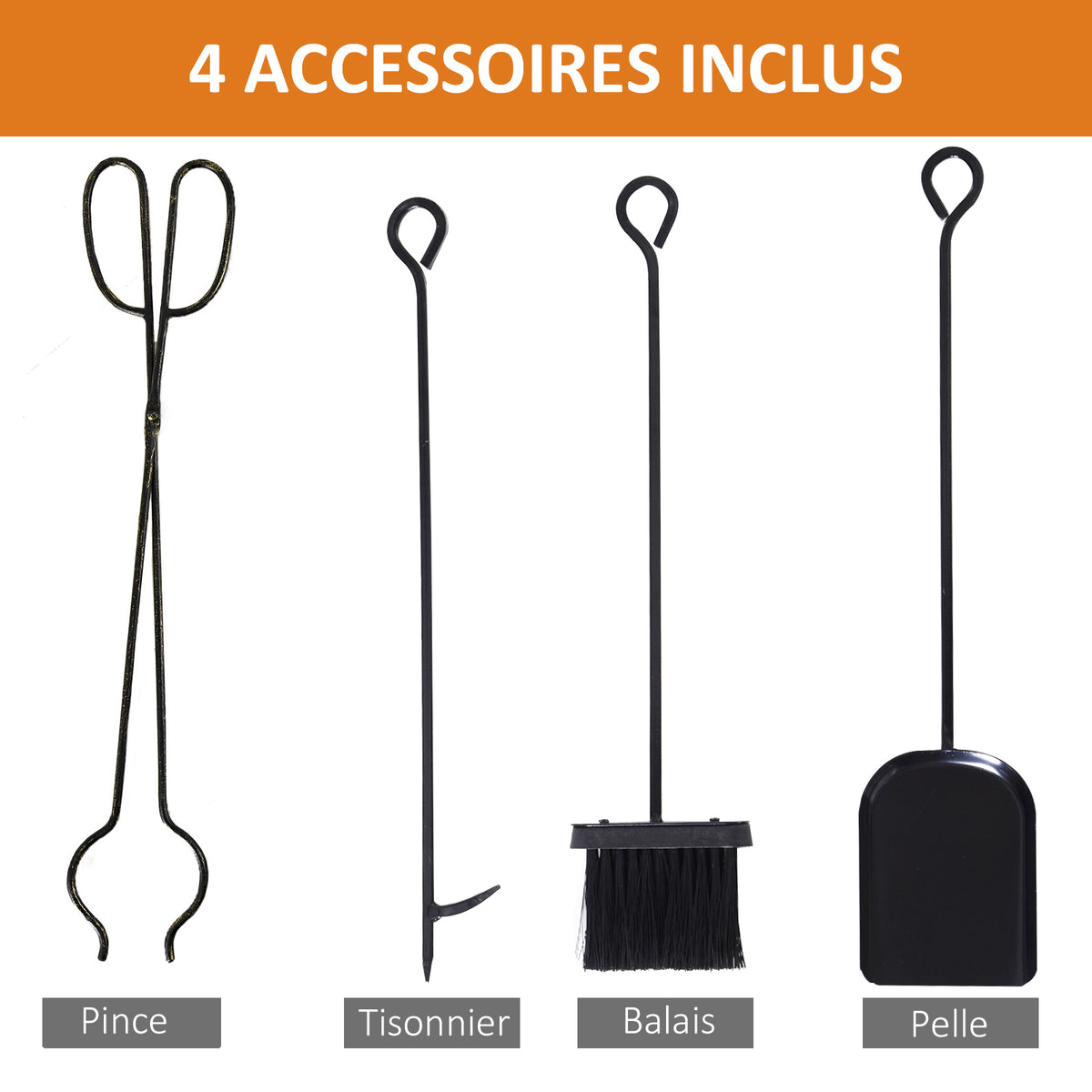 Porte-bûches range bûches étagère à bois de cheminée serviteur de cheminée cerf multi-accessoires 2 étagères dim. 51,5L x 33l x 77H cm métal noir or vieilli