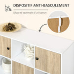 Buffet Salon, Meuble de Rangement 9 Cubes avec 3 Portes et 3 Compartiments Ouverts, Pieds en Bois de Pin, Style Moderne, Buffet Salle à Manger, Cuisine, 96x30x75cm, Blanc et Naturel