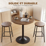 Table de bar ronde 60 cm, table haute cuisine mange-debout avec patins antidérapants, pour cuisine, salon, noyer