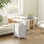 Bureau d'ordinateur pliable sur roulettes, bureau avec rangement, 3 tiroirs, plateau extensible, 105x51x75,5cm, blanc
