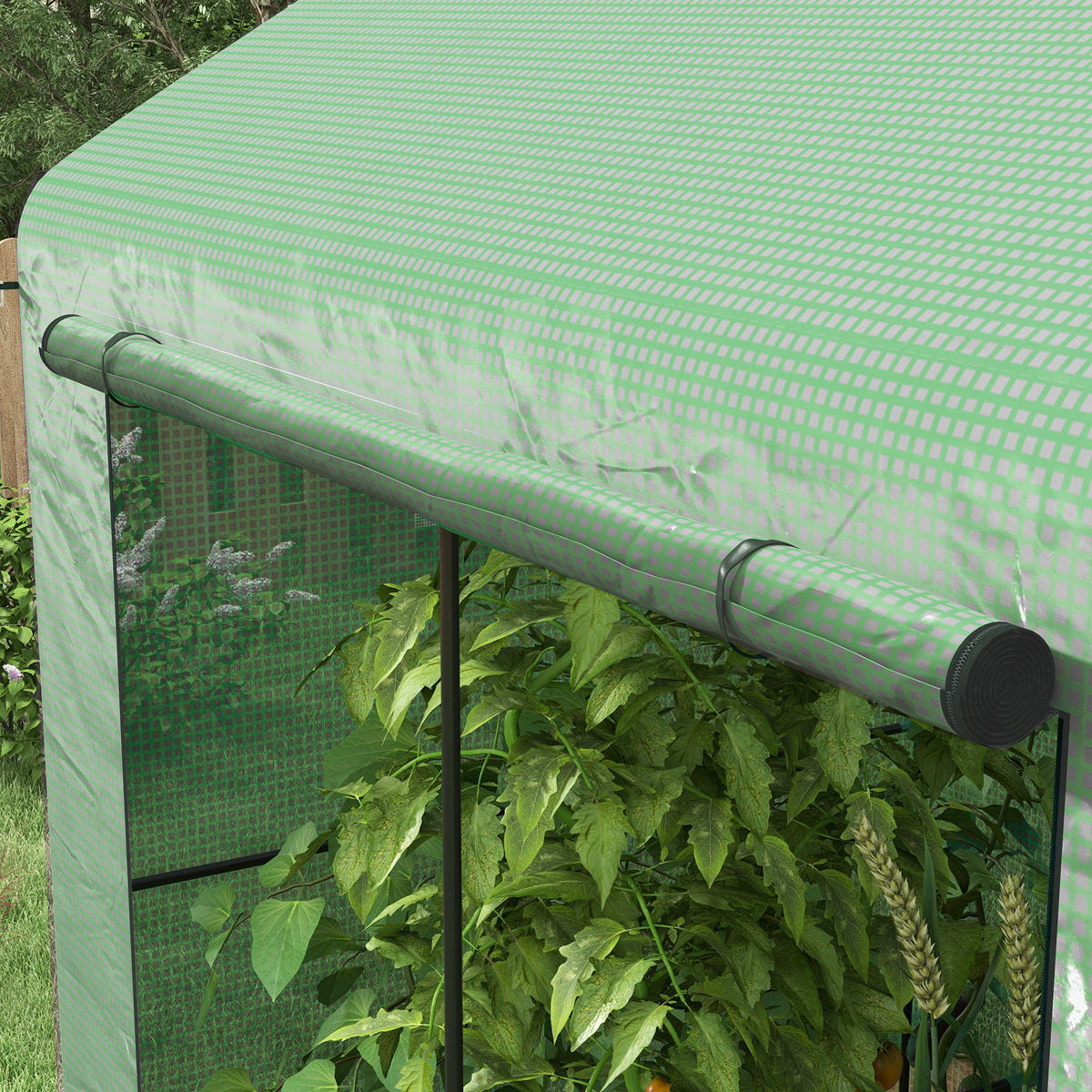 Serre de jardin 2,8m² avec 1 grande porte enroulable et 2 fenêtres, dim. 200L x 140l x 200H cm, vert
