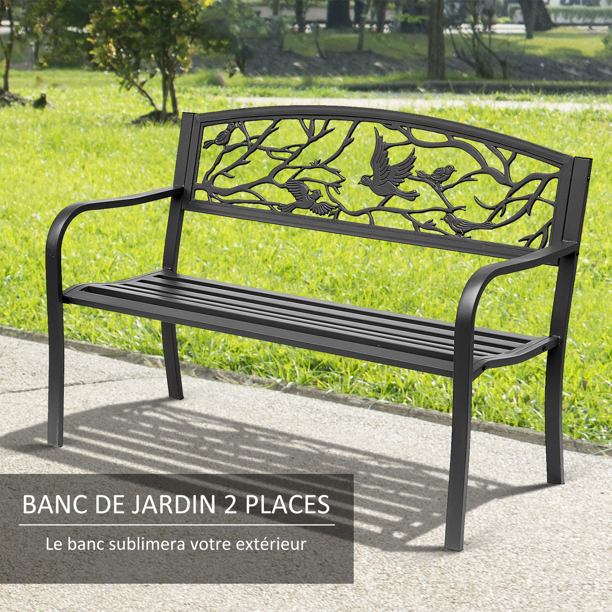 Banc de Jardin 2 Places banc extérieur jardin Style Rural Chic pour balcon terrasse patio 127 x 60 x 85 cm