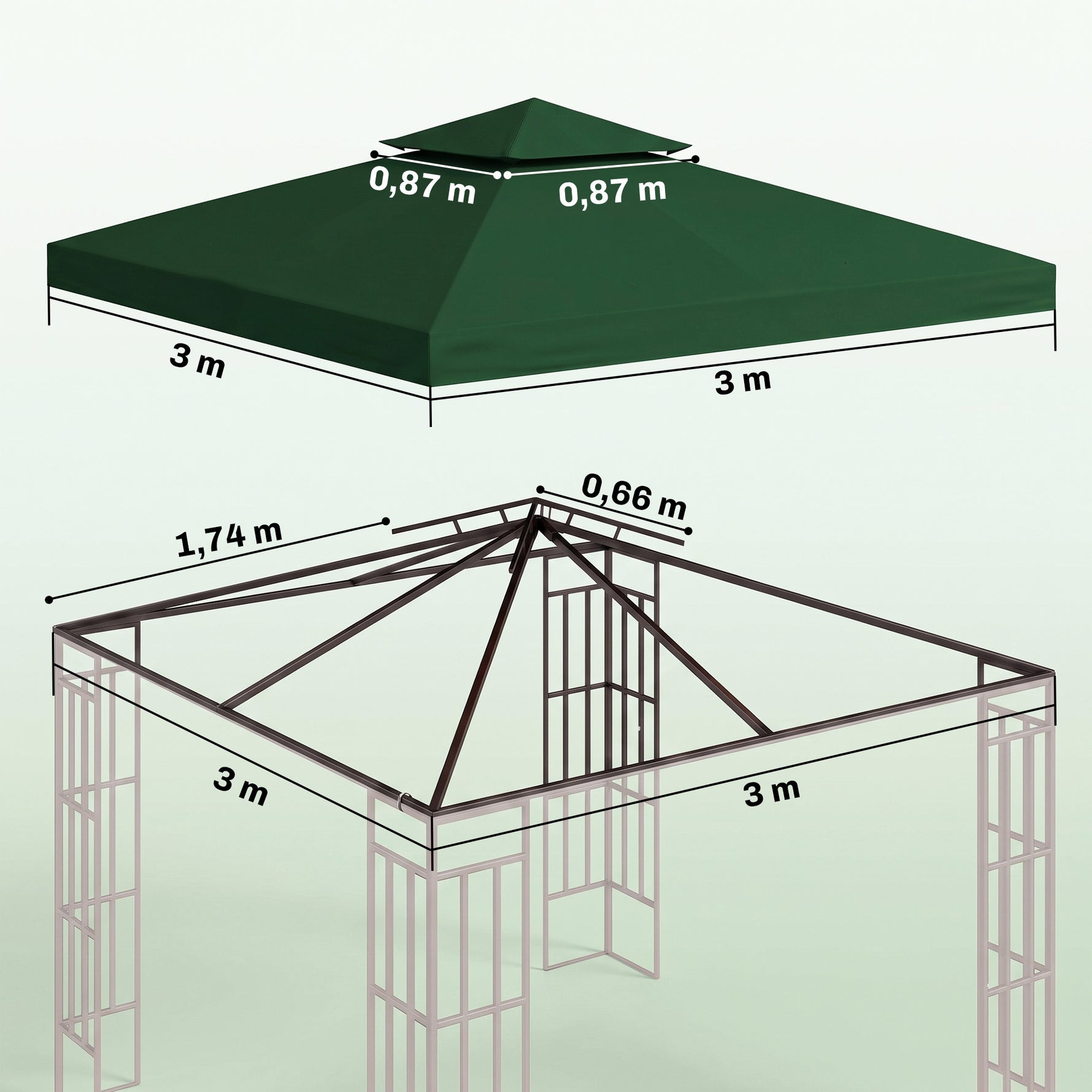 Toit de Remplacement pour Gazebo de Jardin Toile de Rechange pour pavillon tonnelle Tente 3 x 3 m Vert foncé