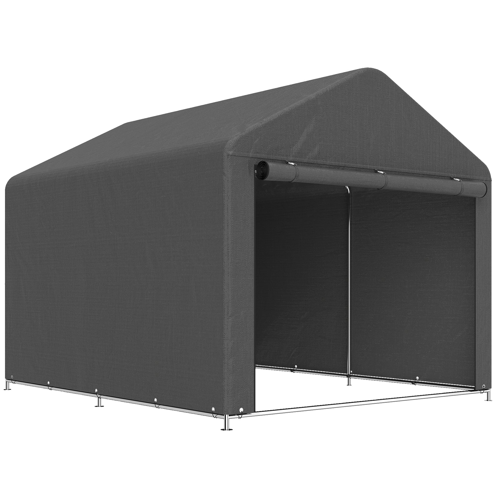 Abri de jardin tente de stockage imperméable abri moto porte enroulable fermeture éclair, 200 x 238 x 183 cm, gris foncé