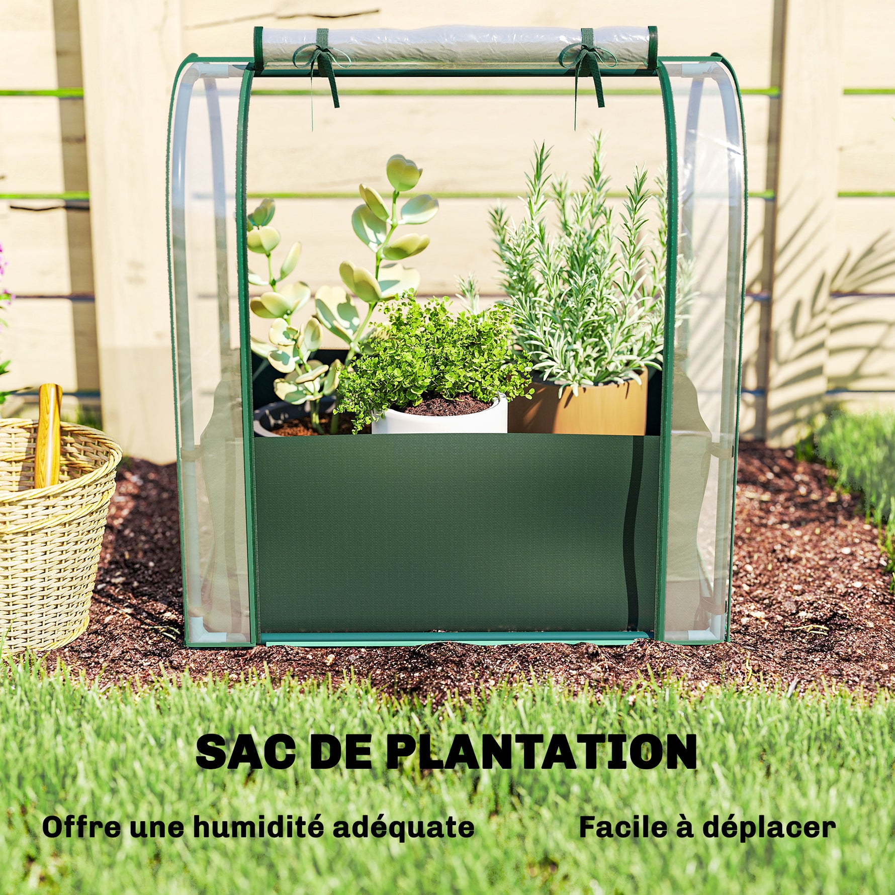 Mini Serre avec Sac de Plantation, Serre Portable avec porte enroulable, 68 x 50 x 70 cm, Vert Foncé