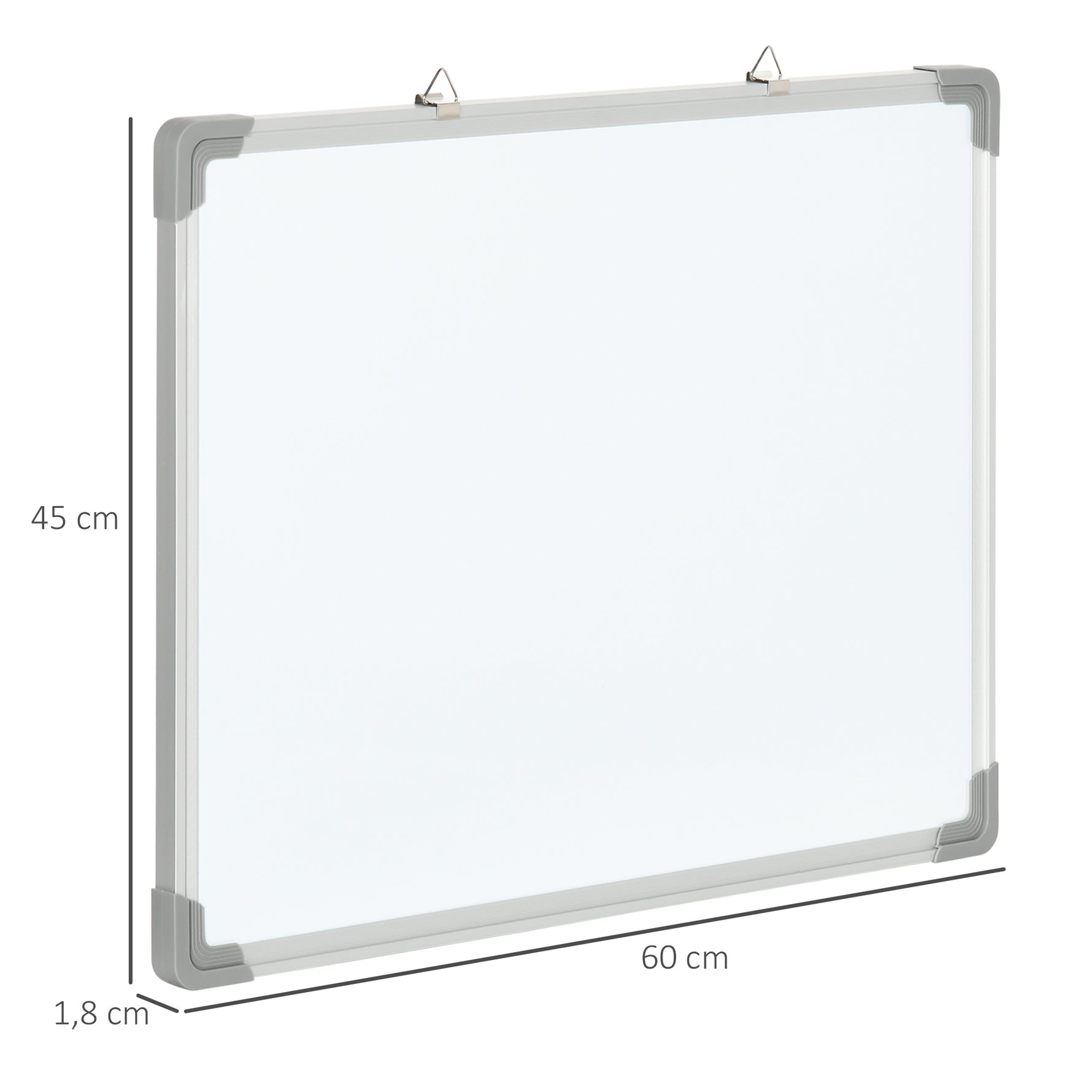 Tableau blanc magnétique cadre aluminium 60 x 45 cm avec feutres, effaceur et aimants