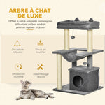 Arbre à chat avec griffoir, en tissu peluche, tour de jeux pour chat, lit, niche, hamac, plateforme 48 x 48 x 90 cm gris