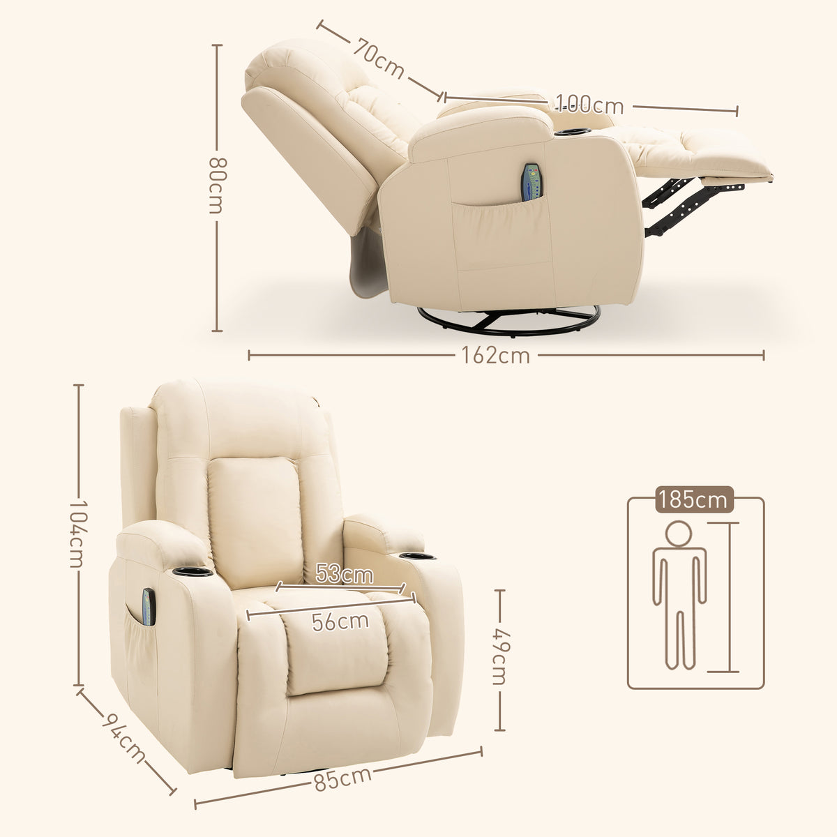 Fauteuil de Massage et Relaxation Chauffant 360° pivotant inclinable manuellement Repose-Pied télécommande