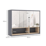 Meuble salle de bain avec miroir, armoire toilettes murale avec placards à 3 portes et 8 compartiments, gris