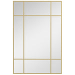 Specchio da parete stile finestra rettangolare, orizzontale o verticale con 4 ganci, in metallo dorato - 90x60 cm