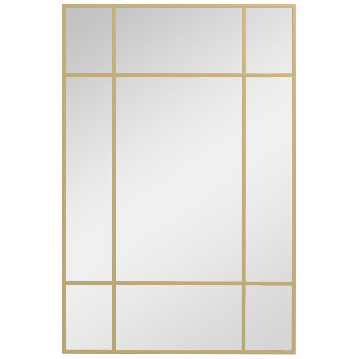 Specchio da parete stile finestra rettangolare, orizzontale o verticale con 4 ganci, in metallo dorato - 90x60 cm