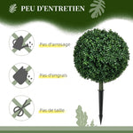 Lot de 2 Plantes Artificielles 70 cm, Boules de Buis, 440 Feuilles, Piquets, Résistant aux UV, Facile à Nettoyer, Vert