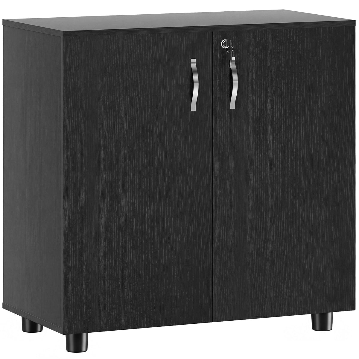 Armario de oficina de 2 niveles, mueble de almacenamiento de oficina con 2 puertas, cerraduras y llaves, 80x40x80cm, negro