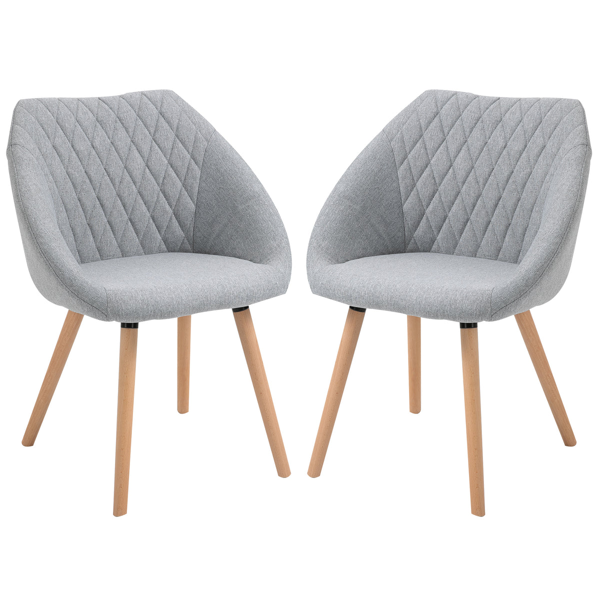 Lote de 2 sillas de comedor de diseño escandinavo - Patas cónicas de madera de haya - Asiento, respaldo y reposabrazos