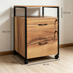 Caisson bureau mobile avec 2 tiroirs, meuble rangement bureau sur roulettes avec barres pour dossiers, marron