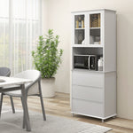 Buffet de cuisine meuble de rangement placard 2 portes 3 tiroirs et niche centrale dim. 68L x 38l x 172H cm MDF blanc