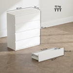 Commode 4 tiroirs, meuble de rangement épuré pour chambre, intérieur, 80 x 39 x 95 cm panneau de particules blanc
