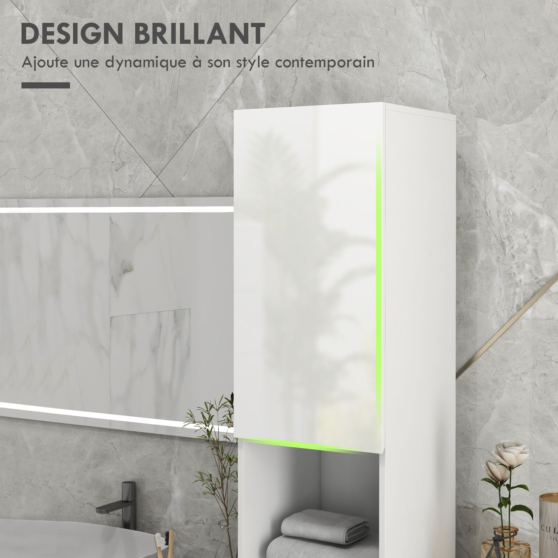 Meuble colonne de salle de bain 2 placards avec étagères réglables + 2 niches 30 x 30 x 181,5 cm blanc