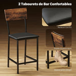 Conjunto de mesa de bar con 2 taburetes, mesa alta de cocina y 2 sillas de bar acolchadas de PU, marrón rústico