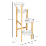 Support pour plantes étagère à fleurs à 4 niveaux en bambou et métal pour extérieur intérieur 28 x 28 x 80 cm blanc