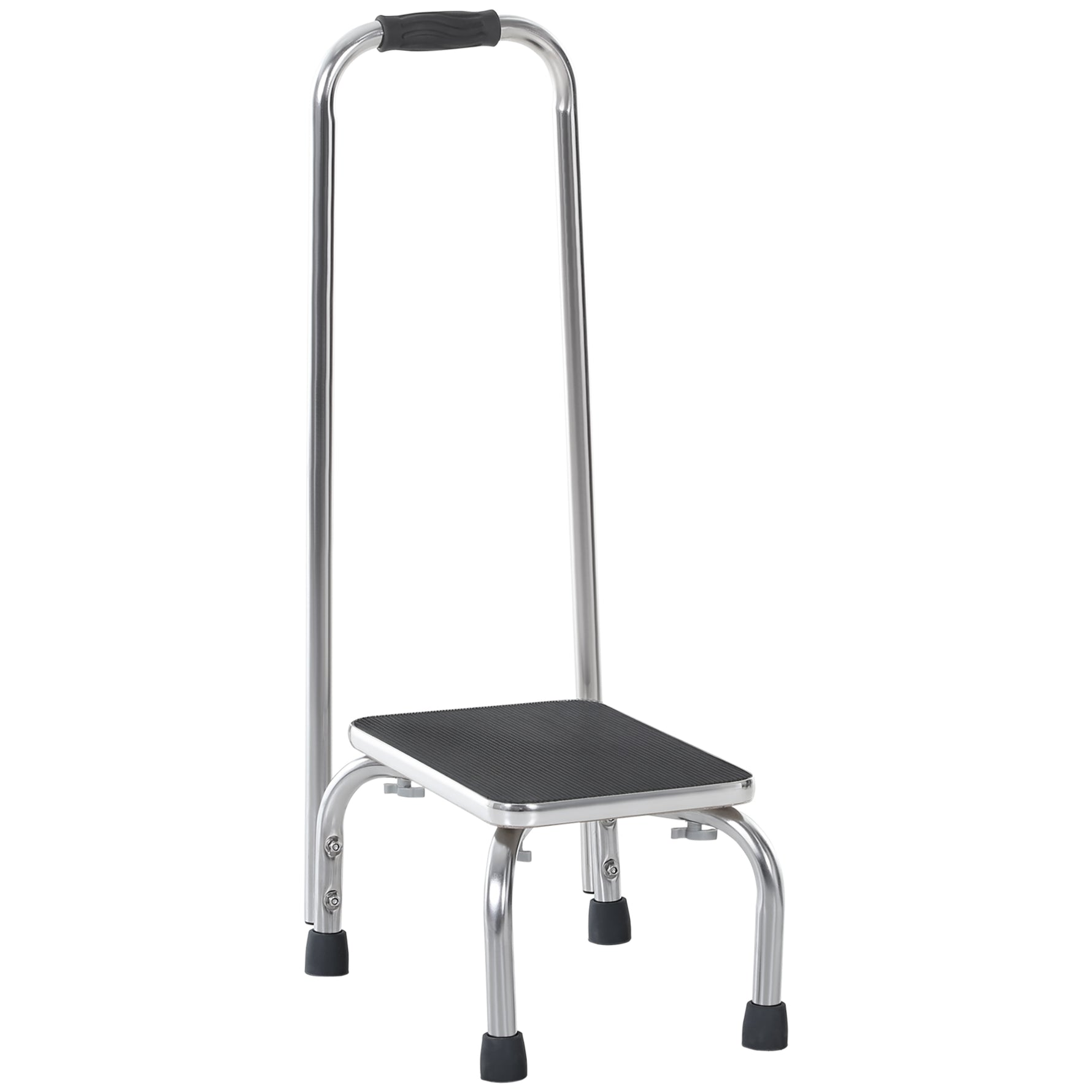 Marche avec Barre d'appui - marchepied de sécurité - Plateforme & Patins antidérapants - Acier galvanisé, gris et noir
