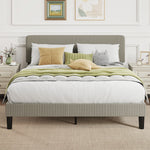 Estructura de cama de 160 x 200 cm, somier de láminas de madera, cabecero ajustable, cama doble tapizada en pana, gris