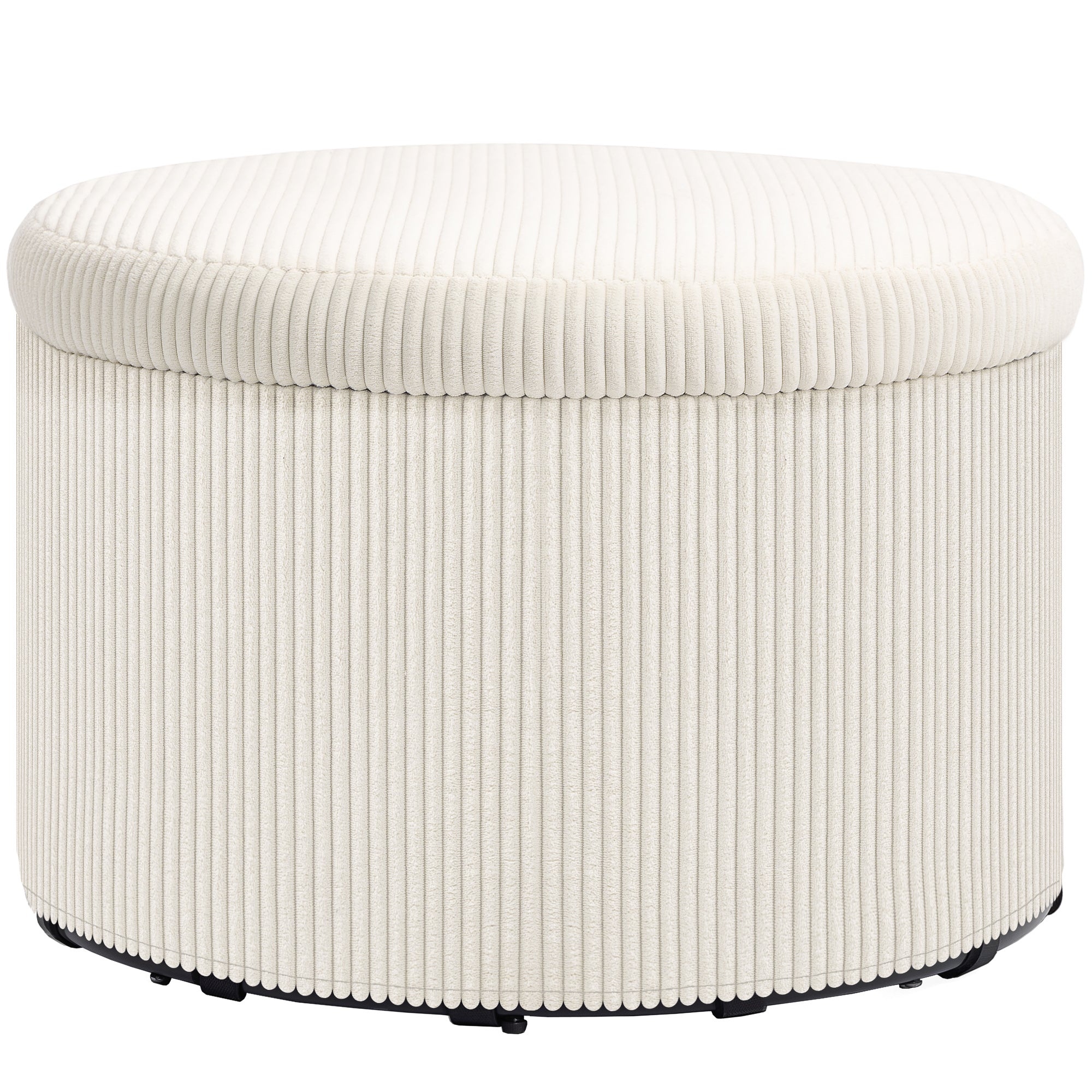 Pouf coffre rangement, tabouret rond, pouf repose-pieds en velours côtelé, charge 120 Kg, Ø 60 x 41 cm, beige