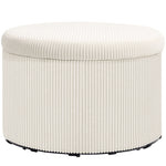 Pouf coffre rangement, tabouret rond, pouf repose-pieds en velours côtelé, charge 120 Kg, Ø 60 x 41 cm, beige