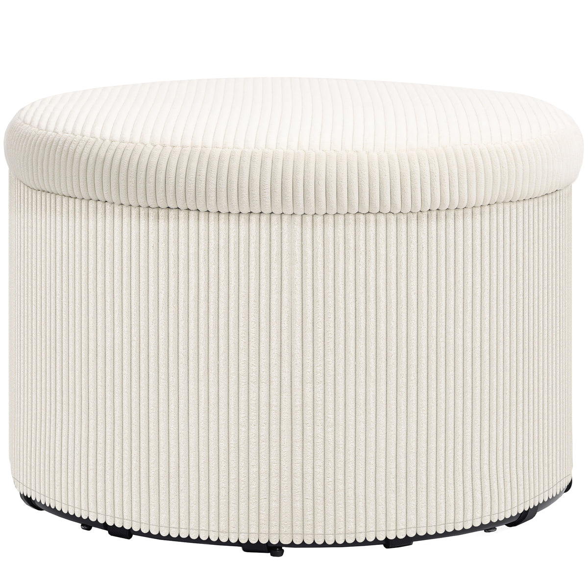 Pouf coffre rangement, tabouret rond, pouf repose-pieds en velours côtelé, charge 120 Kg, Ø 60 x 41 cm, beige