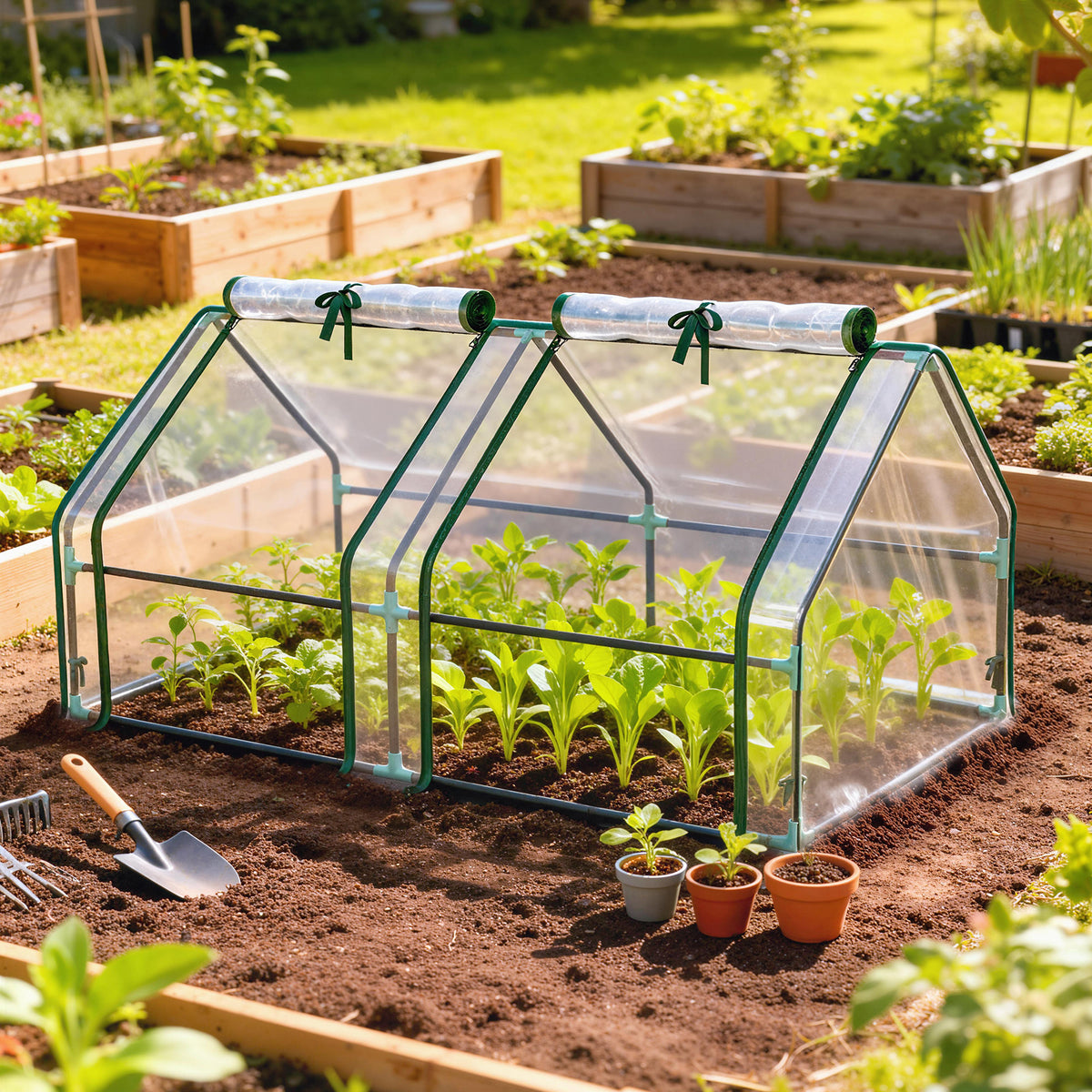 Mini Serre de Jardin Mini serre Tunnel Toit Pointu Acier Anti-UV Fenêtres, 180x 90x90cm, Transparent
