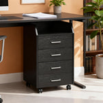 Caisson de bureau rangement sur roulettes 4 tiroirs coulissants en bois  40 x 36 x 65 cm noir