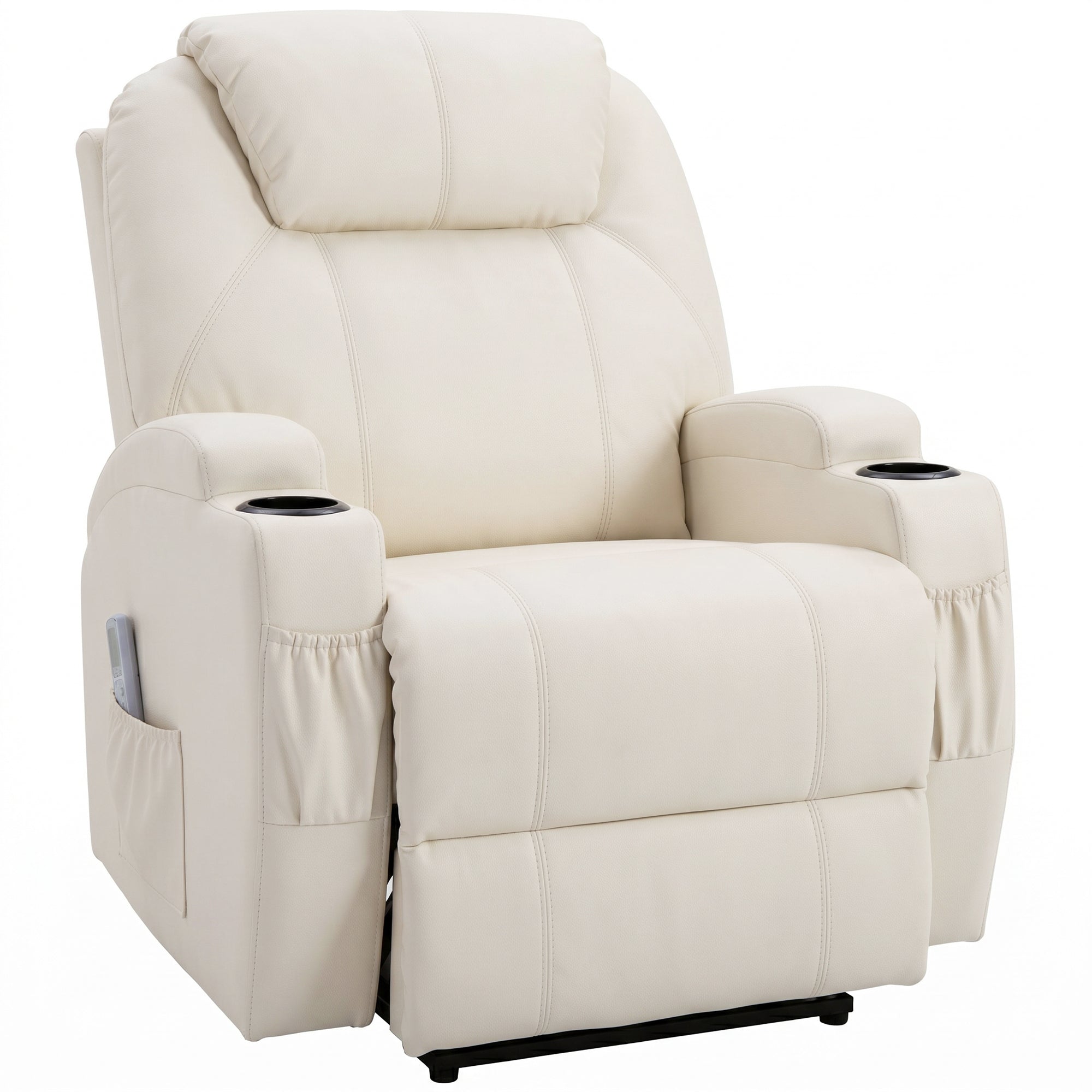 Luxe Relaxatie- en Massagestoel met Elektrisch Verstelbare Rugleuning en Voetensteun, Crèmekleurige Kunstlederen Bekleding