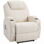 Sillón de lujo de relax y masaje, reclinable, con reposapiés eléctrico y tapizado sintético color crema