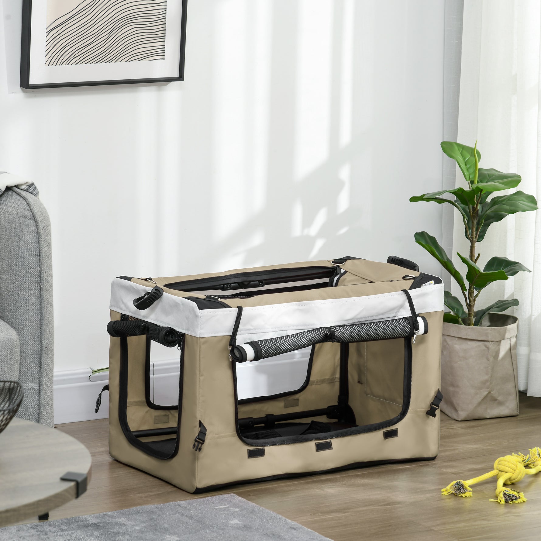 Poussette pliable animaux chien chat nacelle amovible bandoulières 4 roues 81 x 58 x 97,5 cm kaki