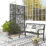 Panneau Brise Vue décoratif Extérieur Claustra Décoratif Jardin 3 Panneaux à motif floral Acier 122 x 45 x 198 cm Noir