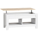 Table basse plateau relevable, table de salon avec étagères et compartiment caché,105 x 50 x 49-62,5 cm blanc